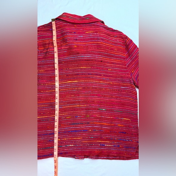 Coldwater Creek Cranberry Vibrant Multicolor Silk Striped Top Size Medium - Picture 6 of 6